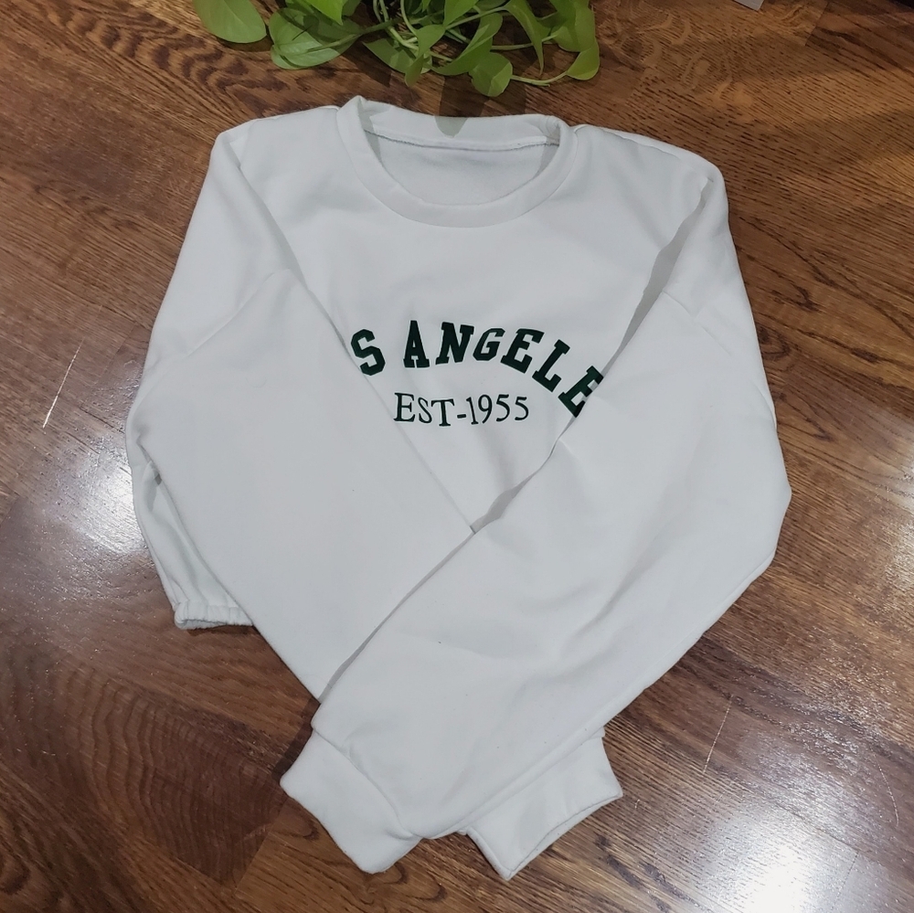 White "LOS ANGELES EST-1955" Crewneck Cropped Sweatshirt